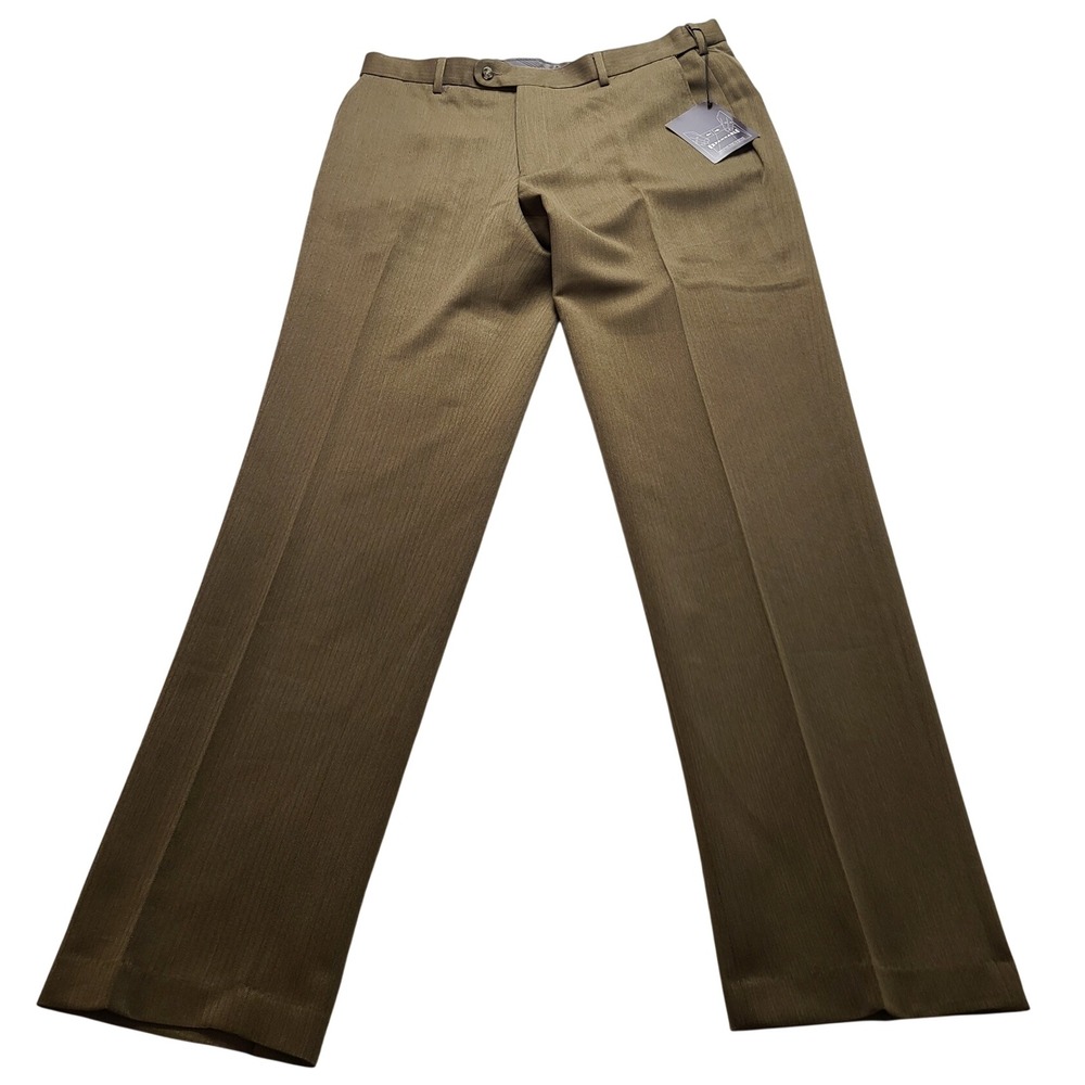 Enro Men's Dress Pants Olive Green Herringbone Expandable Waist 38 Trouser NWT